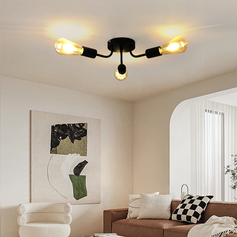 1Pc black industrial retro three E27 bulb base ceiling light, living room, bedroom, kitchen chandelier (without bulb)