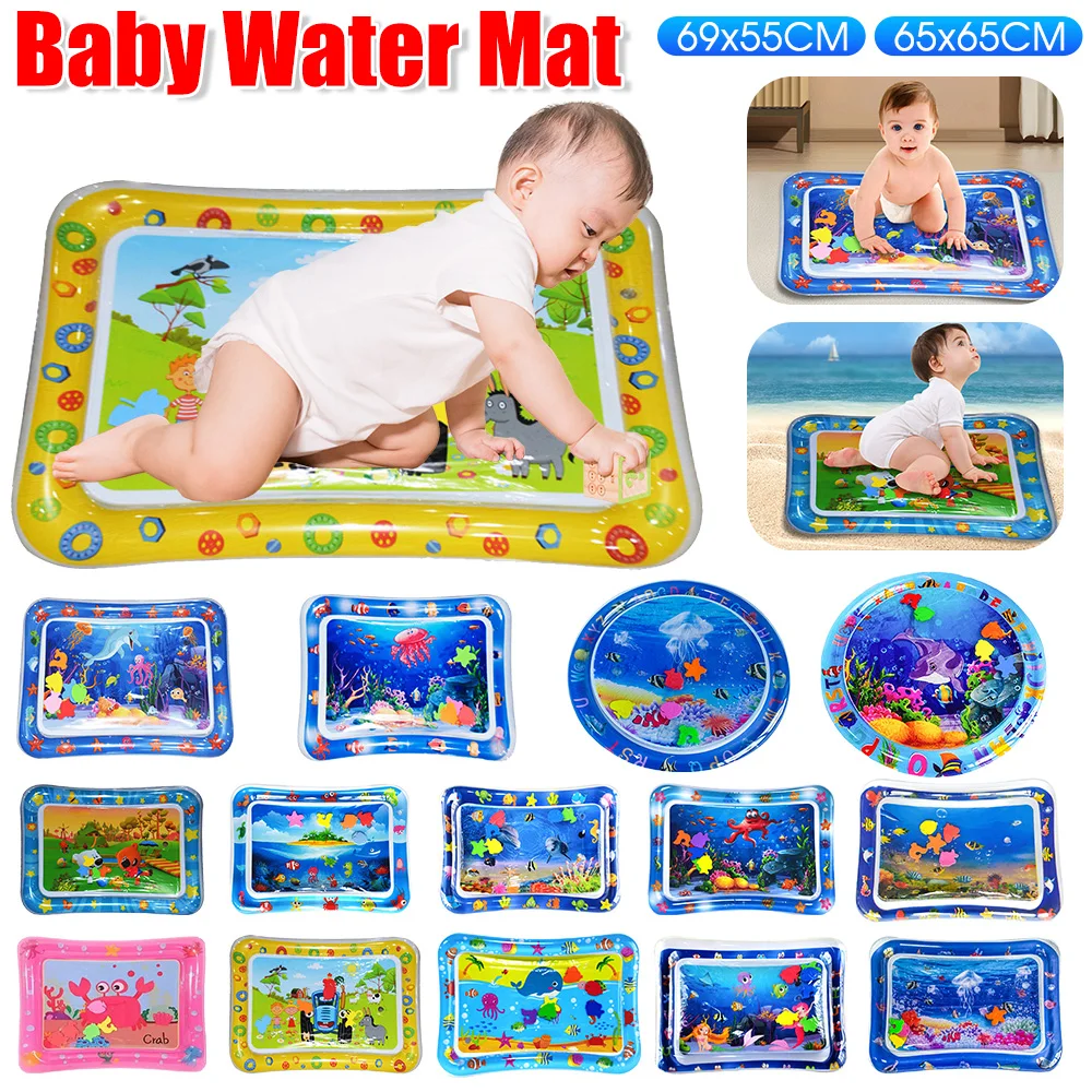 Tummy Time Water Mat Marine Animal Water Mat PVC Baby Water Play Mat for Infants Toddlers Sensory Activity Inflatable Water Mat