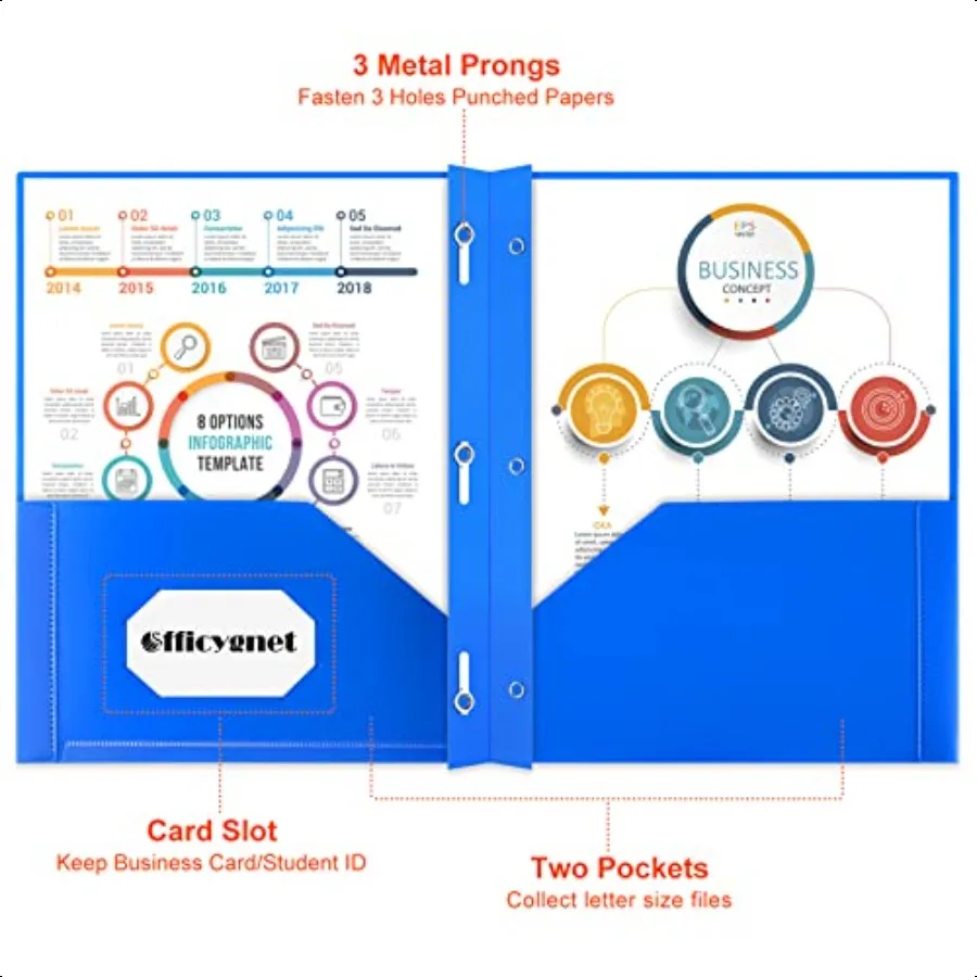 18 Packs 2 Pocket Folders with 3 Prongs Fastener Clasps Bulk Heavy Duty Plastic Folder Multicolor Folders for School and Office