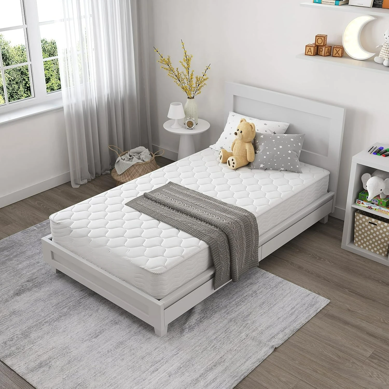 

6 Inch Innerspring Twin Size Medium Firm Support Relief Mattress, Bed in a Box, White