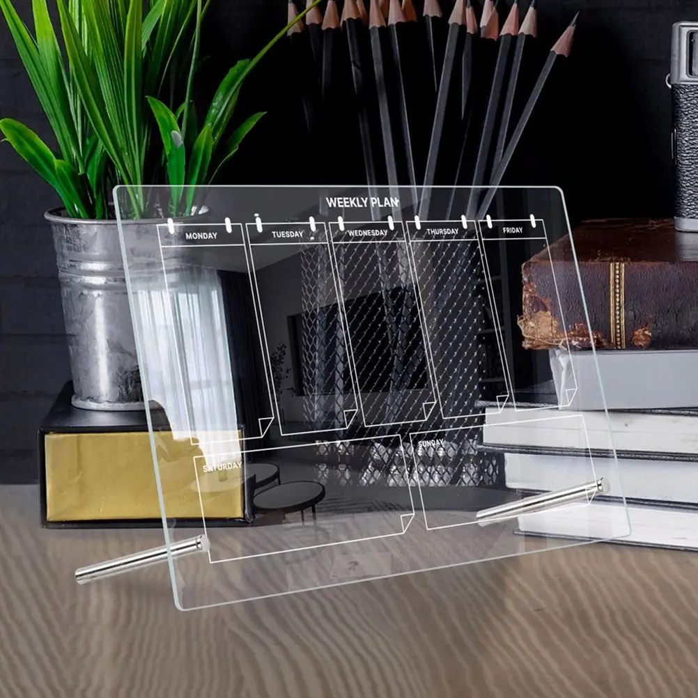 1 комплект акрилового настольного еженедельника, прозрачная доска для сухого стирания, гвозди 7 см, 6 ручек, прозрачный блокнот для заметок для домашнего офиса, письма, планирования