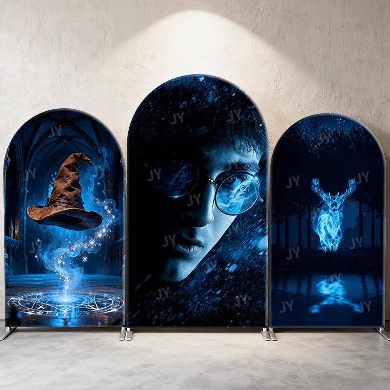 Fondo de Fotografía con Diseño de Sombrero Seleccionador de Harry Potter, Patronus Azul, Arco Mágico, para Fiestas de Cumpleaños Infantiles, Decoración de Cabina de Fotos de Magos