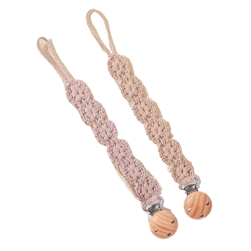 2pcs Handmade Chewable Chain Cotton Nipple Lanyard Secure Pacifier Leash Toddler Pacifier Keeper Soother Holder 425F