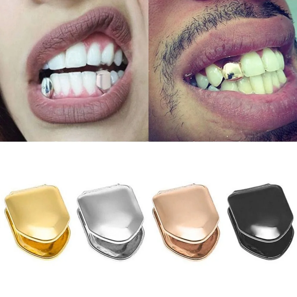 Hot Hip Hop Rapper Single Shackle Teeth Top Bottom Dental Hollow Out Single Tooth Caps Metal Trendy Teeth Mold Kit Tooth Jewelry