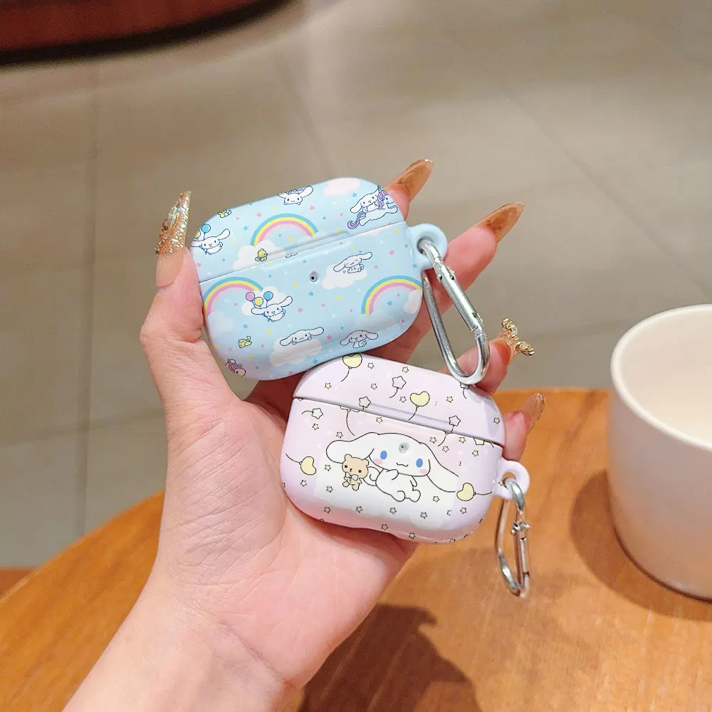 Cute Anime Cinnamoroll Shockproof Protective Glossy HD Hard PC Cover Case For AirPods Earphone 1 2 3 Pro Pro2 With Metal Hook