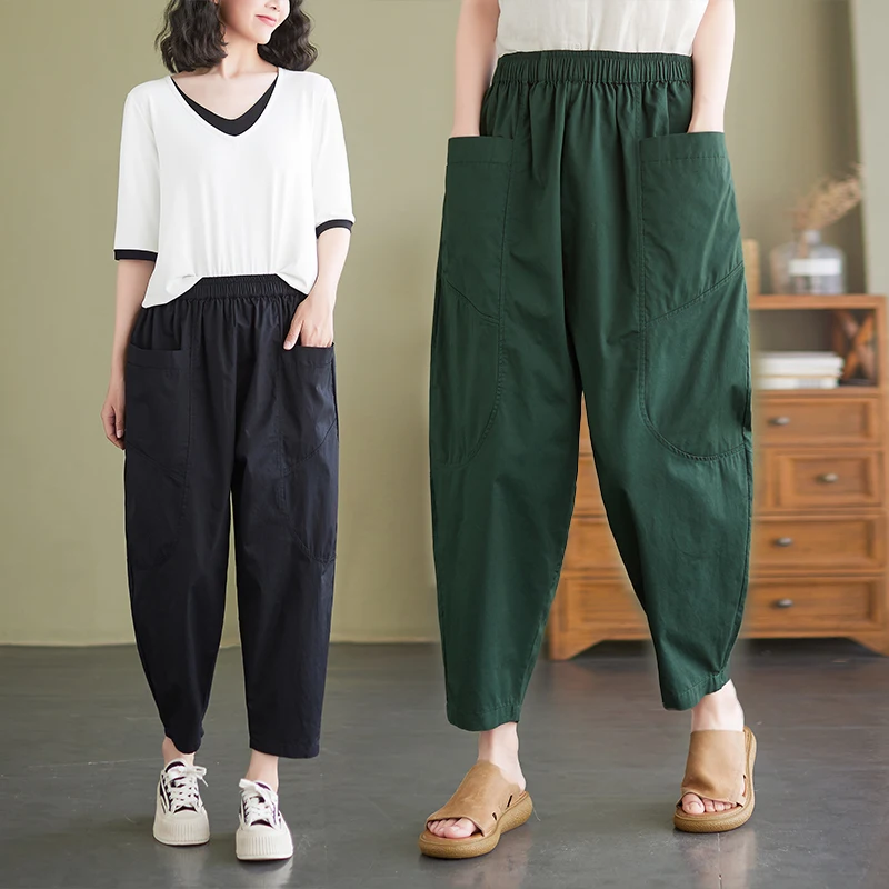 الكورية Sle القطن عمال عارضة السراويل النسائية سليم صالح تسع نقاط هارلان السراويل الصيف تخفيف Sle l الخصر #1