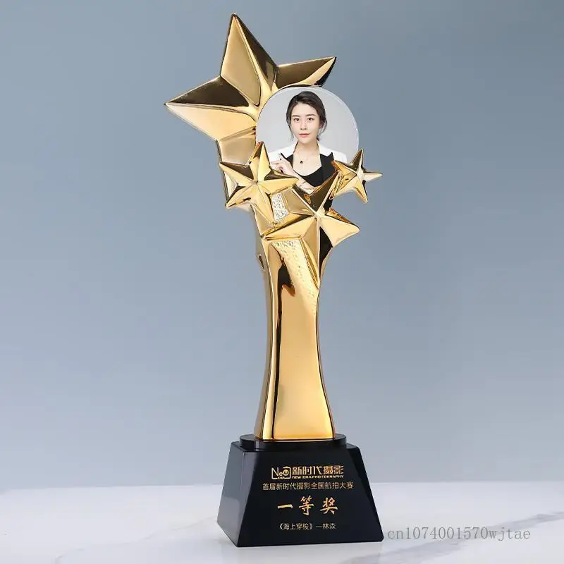 Customized Portrait Photo Color Printing Crystal Trophy Enterprise Excellent Employee Home Decor Award Honor Lettering Medal 1Pc