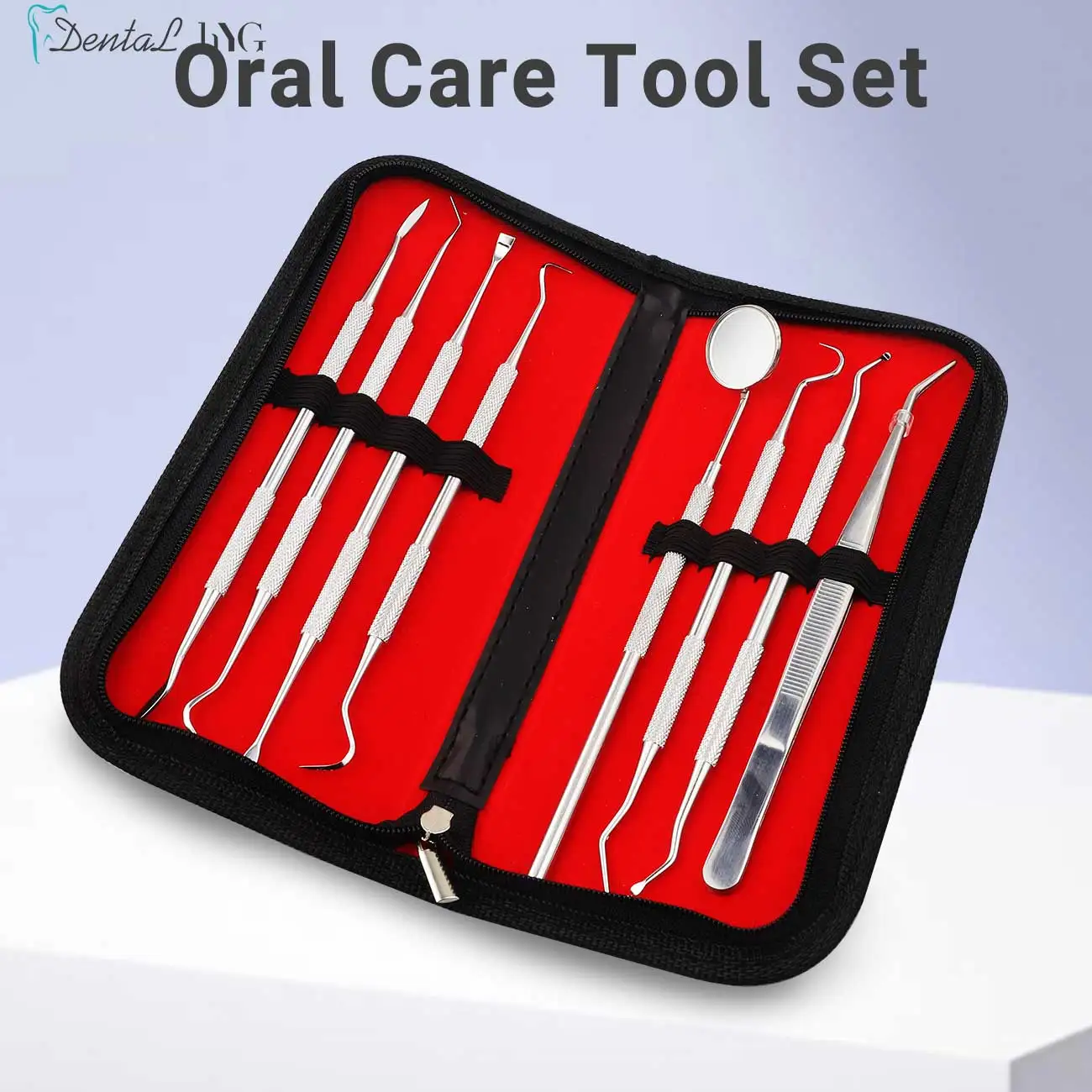 8 Pcs Stainless Steel Dental Dentist Prepared Tool Set Instruments Tweezer Hoe Sickle Scaler Mirror Tartar