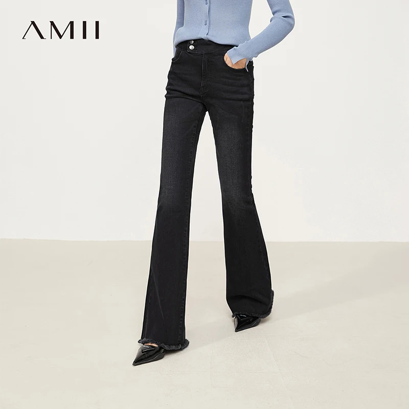 

AMII Jeans For Woman 2025 Winter New Slim-fit Warm Versatile Flared Pants Simple Commuter Casual Casual Woman Trousers 12344022