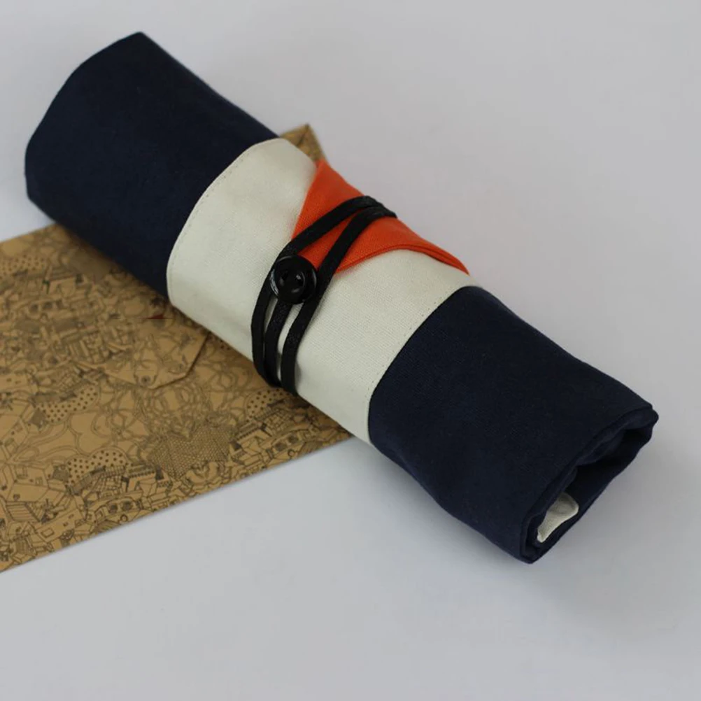 

Portable Canvas Pencil Roll Wrap Holder with Elastic Slots for Colored Pencils Erasers Sharpener Organizer Pouch