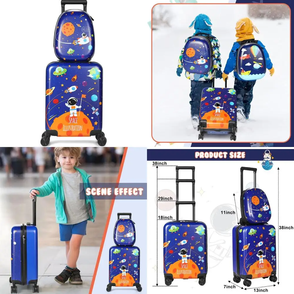 

Children's Spinner Luggage Set with Hard Case Suitcase and Backpack for Travel, 18 Suitcase and 13 Backpack for Girls