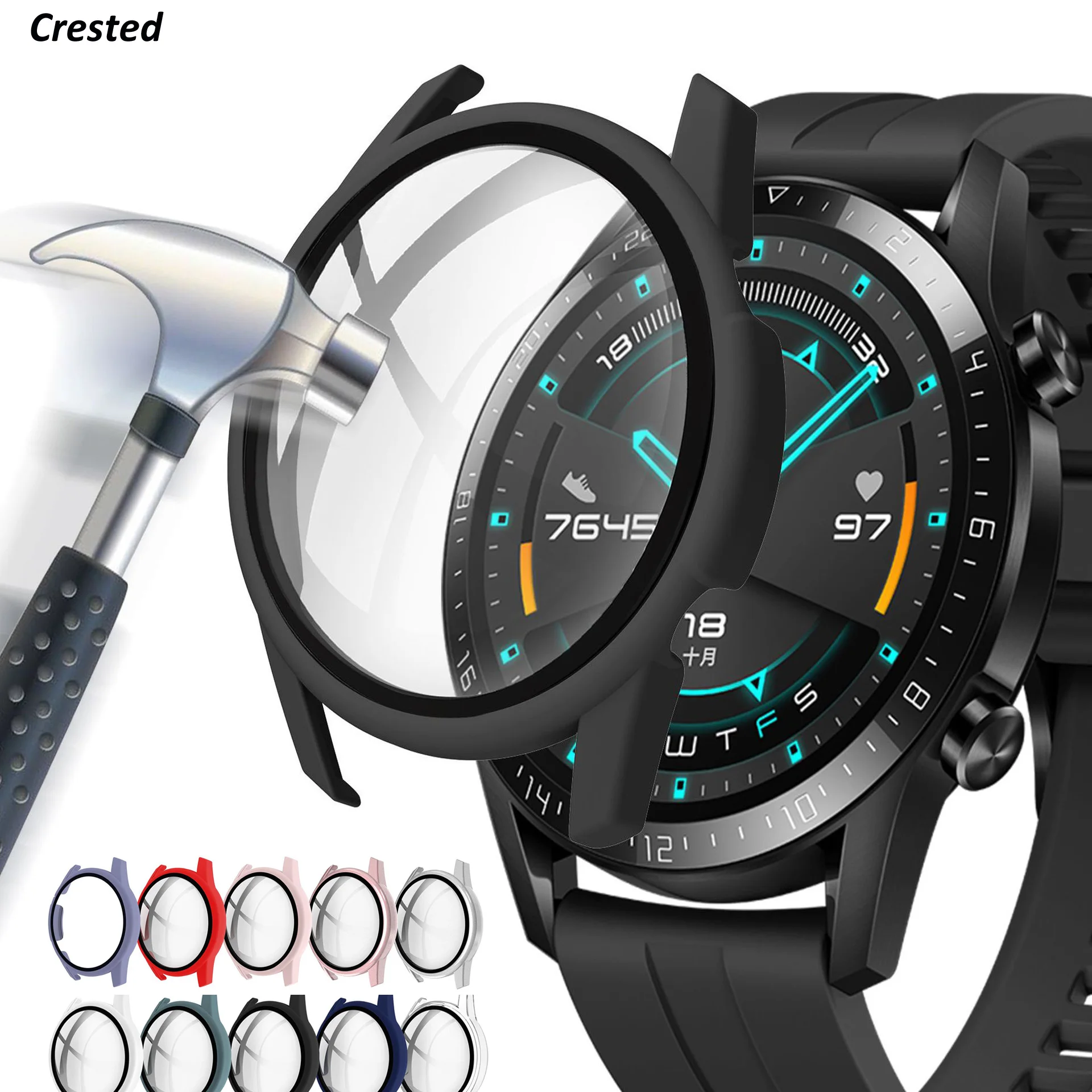 Glass+Case for Huawei Watch GT 2-2e 46mm/42mm Accessories Full Coverage Bumper Tempered Screen Protector huawei gt2e gt2 Cover