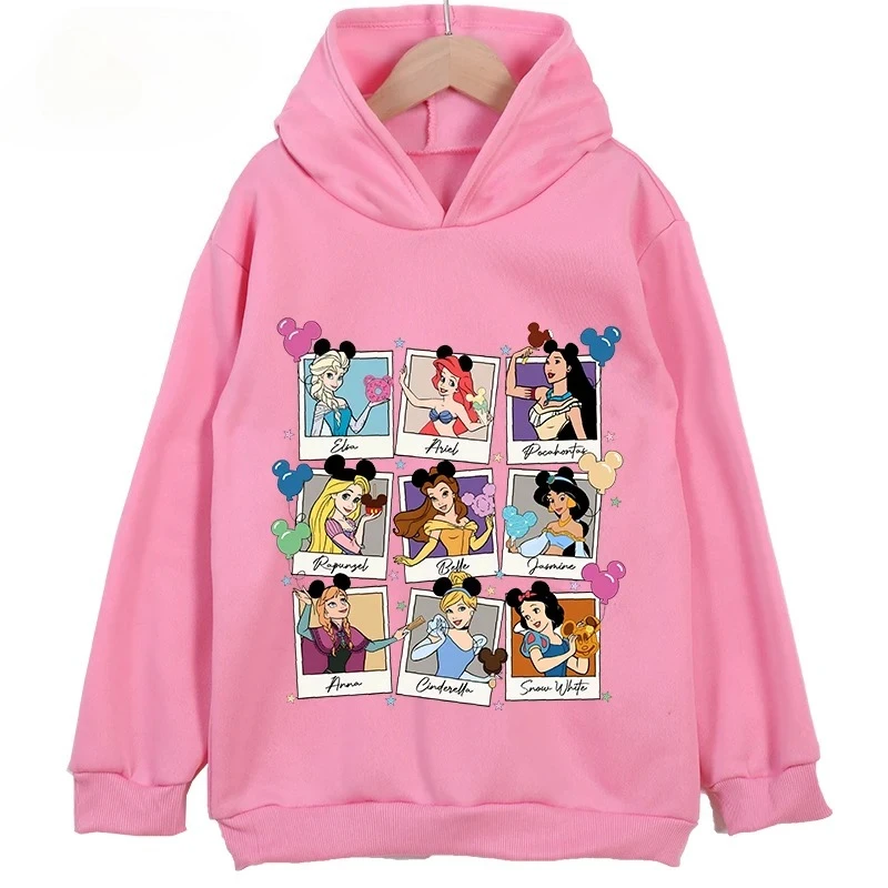 ديزني سندريلا الأميرة إلسا حورية البحر فتاة هوديي الشارع رياضي عادية لطيف الكرتون الاطفال طويلة الأكمام الخريف الشتاء البلوز #1