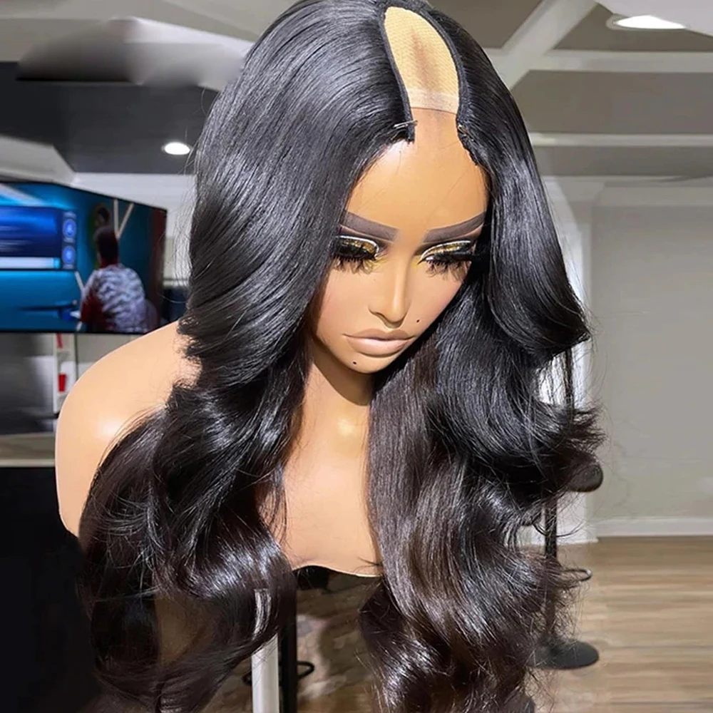 

Glueless Soft 24 inch Long Black Body Wave U Part Wig Brazilian Human Hair Wigs For Women with Baby Hair U Shape Wig