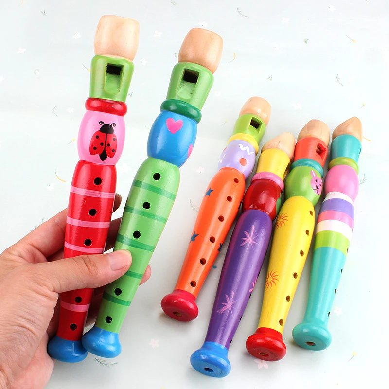 1Pc Wooden Cartoon Flute Children Clarinet 6-Hole Piccolo Baby Toys Musical Instrument Toys Early Education Enlightenment TMZ