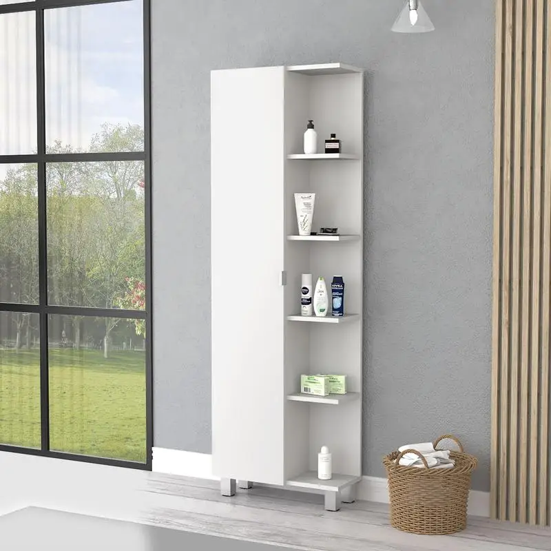 

5-Shelf Linen Cabinet with Storage Divisions, Stylish Organizer for Bathroom or Bedroom