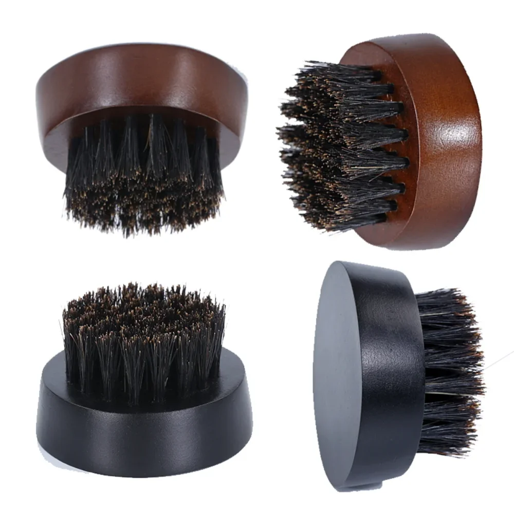 Round Men's Beech Wild Boar Bristle Beard Brush Beard Brush Wooden Handle Haircut Broken Hair Cleaning Brush