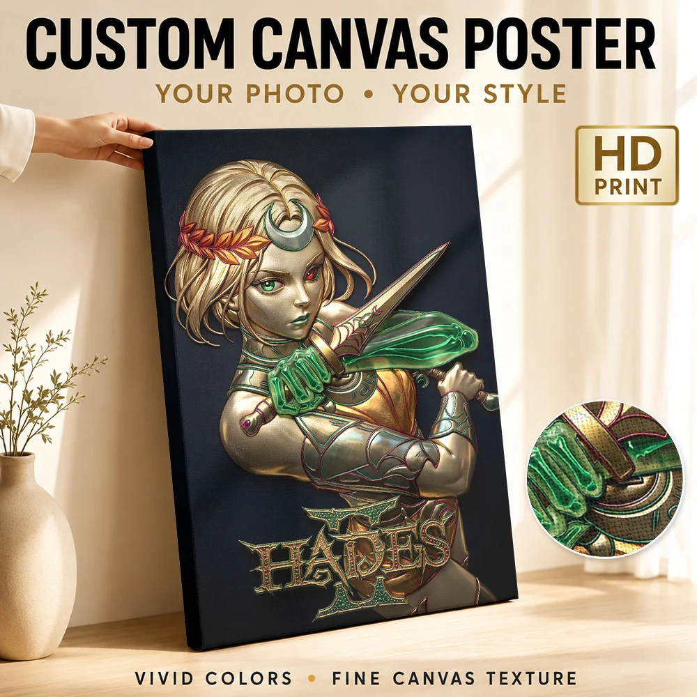 Hades II Melinoe Gold Relief Art Framed Canvas Poster Customized Gaming Anime Wall Art for Game Room Decor Gift for Collectors