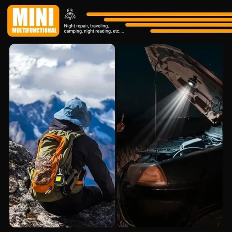 Multifunctional Portable Keychain LED Flashlight Type-c Rechargeable Lantern with Magnet Camping Fishing Outdoors Work Lights