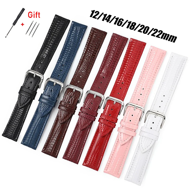 Leather Watchband 12mm 14mm 16mm 18m 20mm 22mm Lizard Texture Soft Strap for Seiko Bracelet Sport Waterproof Universal Wristband