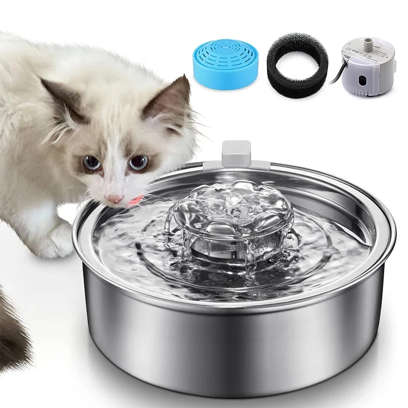 

304 Stainless Steel Water Fountain for Cats,Ultra-Quiet 2.0L/67oz Cat Water Fountain,Auto Pet Water Dispenser for Dogs and Cats