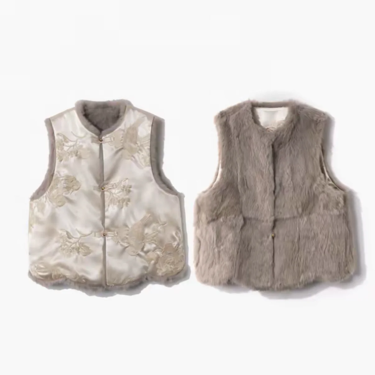 

Высококачественный двусторонний жилет из натурального кроличьего меха на пуговицах, женская верхняя одежда в китайском стиле, модная одежда для поездок на работу, среднего возраста