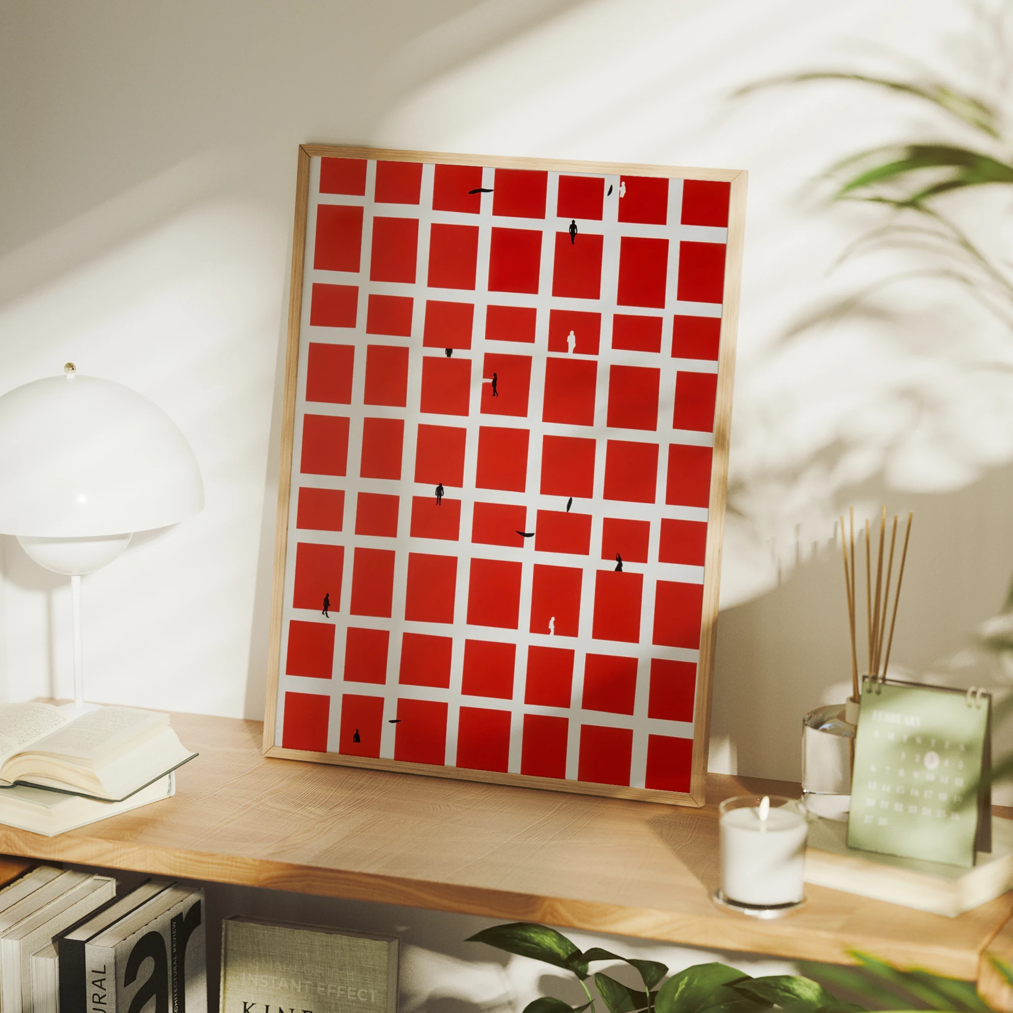 Modern Abstract Red‑White Grid Wall Art Print Canvas Painting Poster Picture For Living Room,Bedroom Home Decor