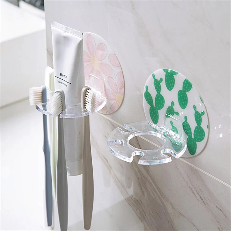 

Plastic Toothbrush Holder Toothpaste Storage Wall Mounted Razor Toothbrush Dispenser Bathroom Storage Rack Bathroom Accessories