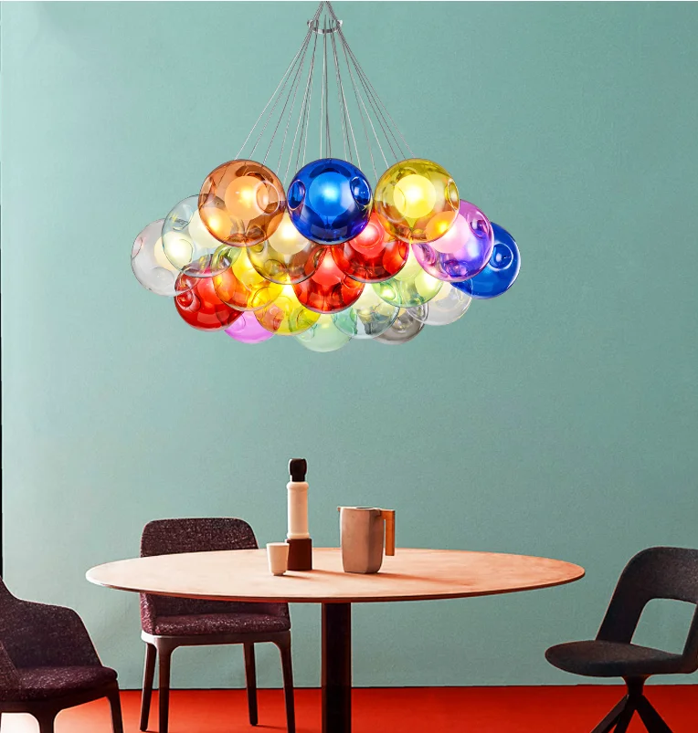 Nordic LED Bubble Lamp Chandelier Modern Clear Glass Ball Suspension Lamp Living Room Store Office Dining Table Globe Chandelier