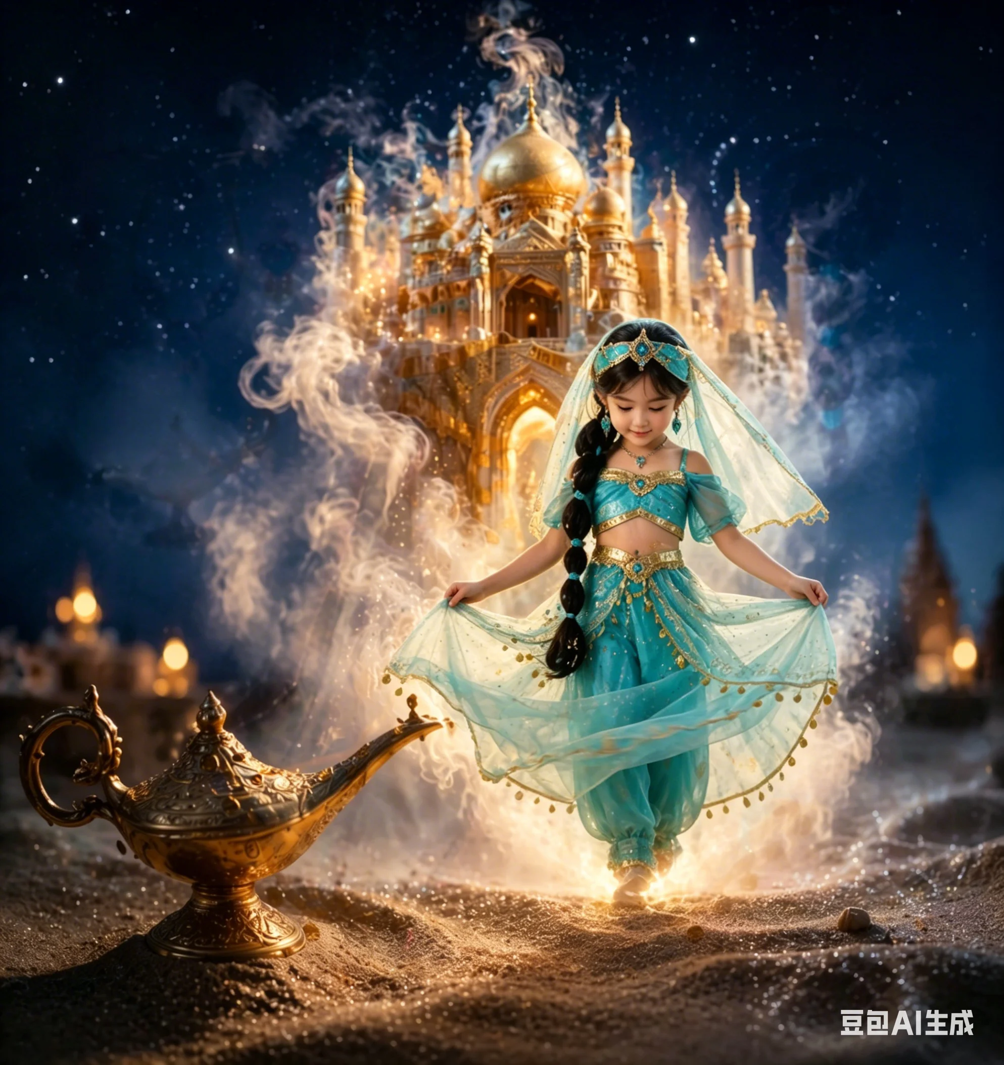 Costume de princesse Jasmine Aladdin avec lampe magique pour filles, tenue de cosplay pour Halloween, anniversaire, carnaval, fête dansante, robe pour enfants
