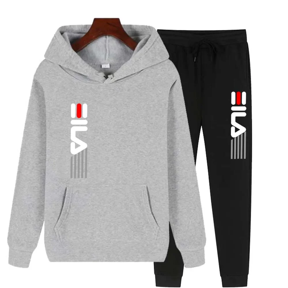 Men Women Autumn Hooede Sports Suit Fleece Hoodies+Sweatpants Fitness Training Kit Pullover Male Sportswear Jogging Running Sets