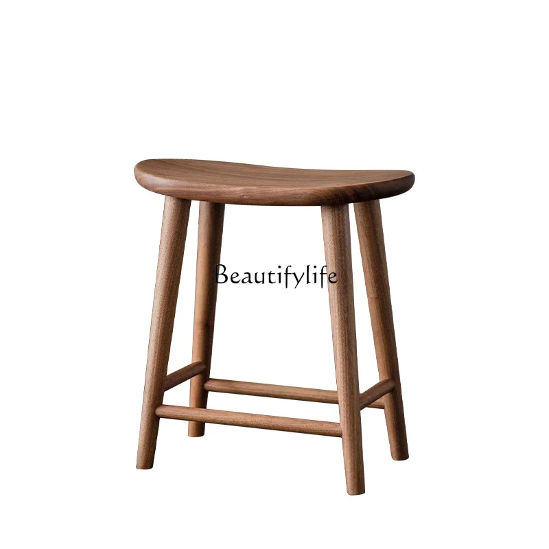 

FG40Nordic and Japanese Style Dresser Stool Black Walnut Solid Wood Home Bedroom Living Room Makeup Stool