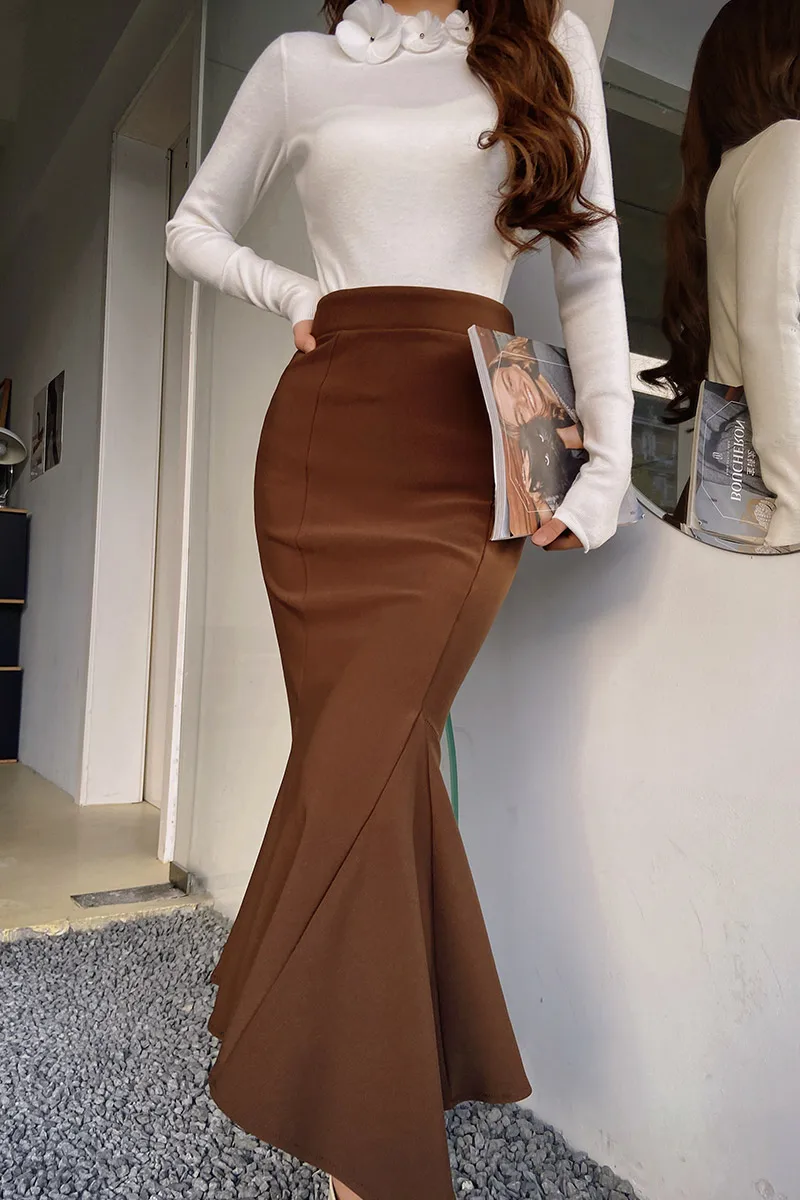 Dabuwawa Trumpet Empire Long Slim Skirt New Arrival Christmas Party Vintage Sheath Wave Cut Draped Dress Bottom DM1DSK007