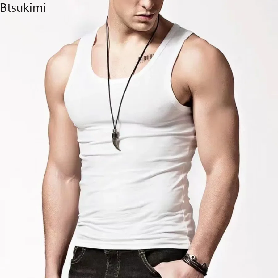 Summer Mem Clothes Tank Tops 100% Pure Cotton Sleeveless Fitness T-shirt Elastic Bodybuilding Vest For Men T-shirts Suspenders
