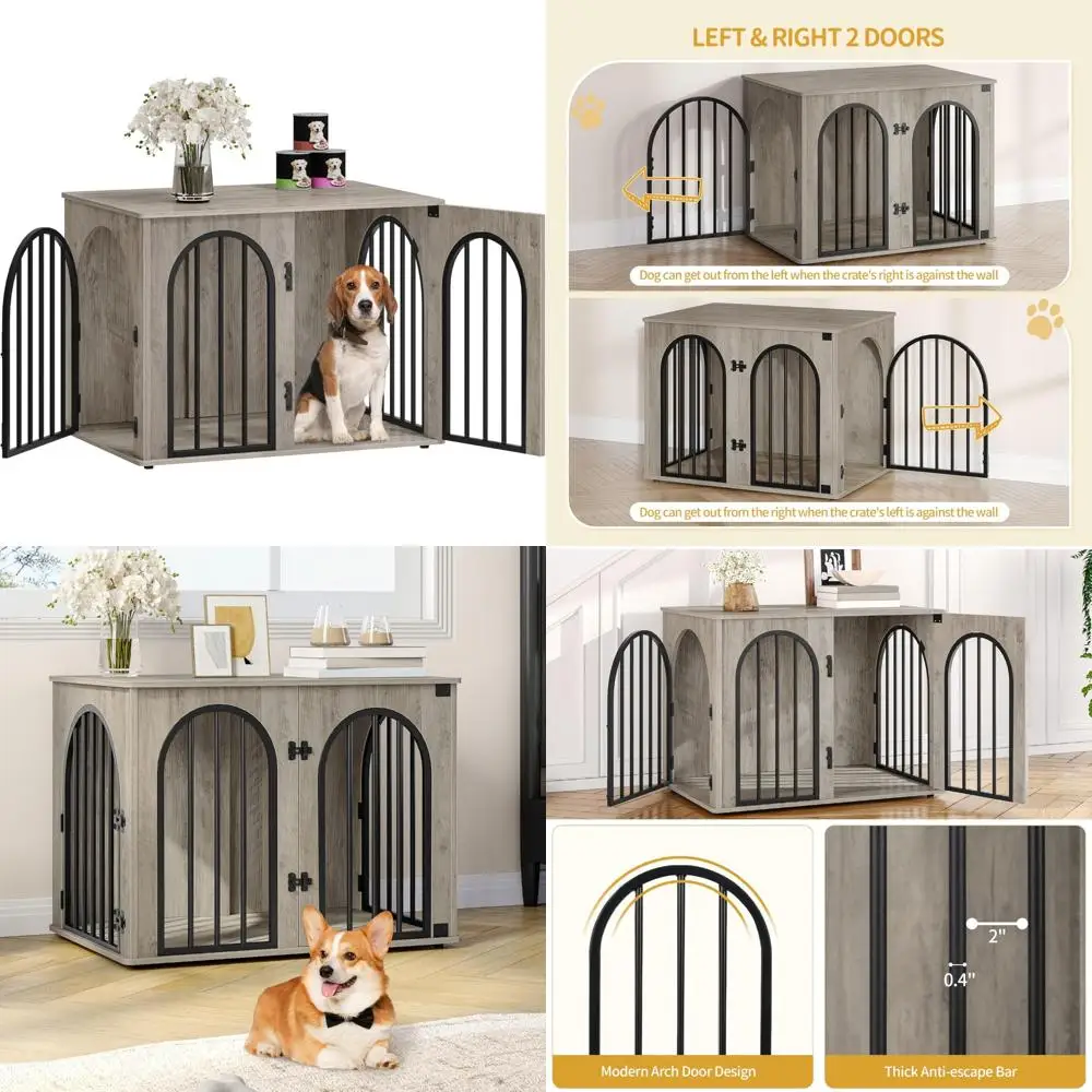 

Sturdy Wooden Dog Crate for Small to Medium Dogs - Indoor Kennel and Decorative Pet House