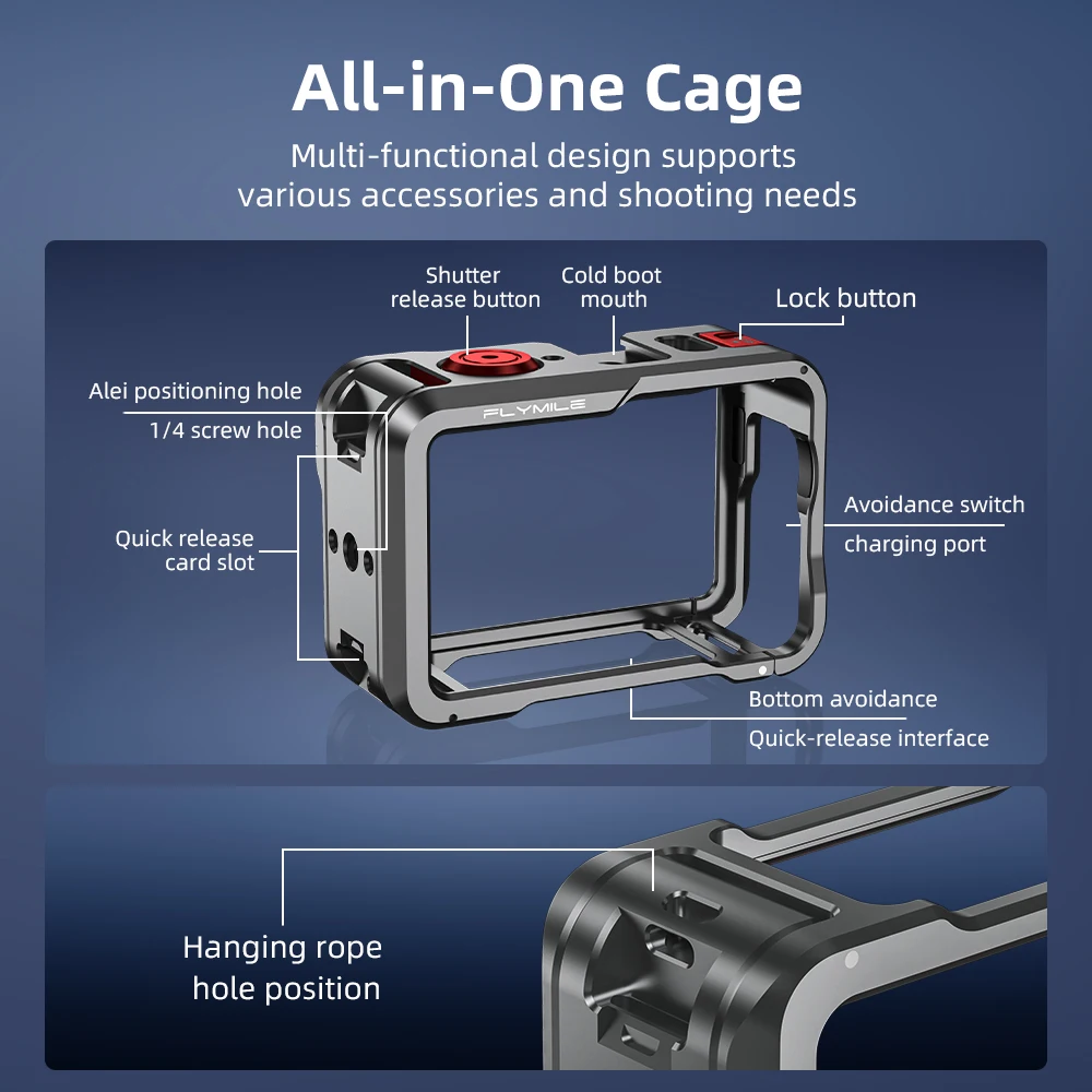 Metal Frame Rabbit Cage Protective Case For DJI Osmo Action6 Aluminum Alloy Protective Frame Expansion Adapter Mount Accessories
