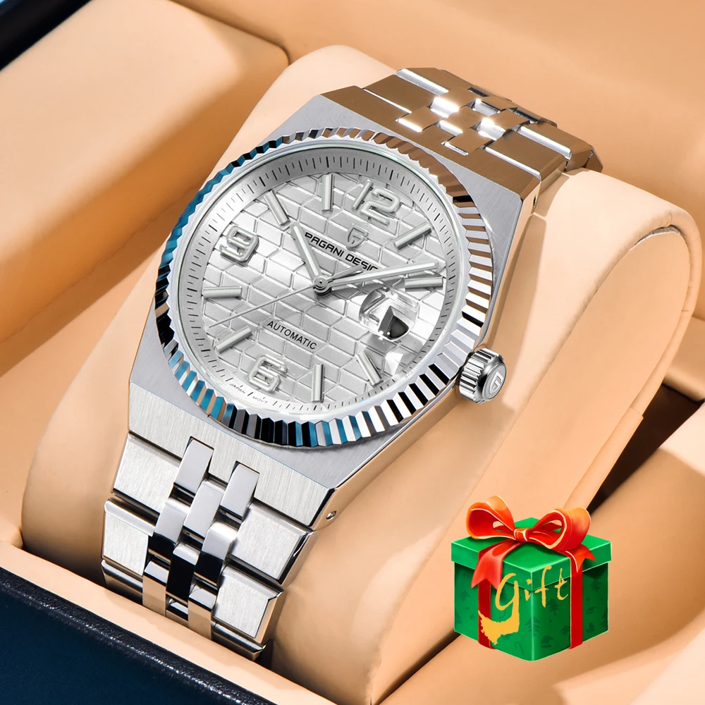 PAGANI DESIGN Business Leuchtende Luxus Mechanische Automatische Männer Uhr Edelstahl Wasserdicht Streifen Zifferblatt Geschenk Männer Uhr + Box