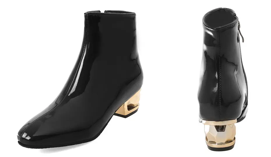 

Большие размеры, зимние синие, розовые женские ботильоны из лакированной кожи, платье на среднем блочном каблуке 4 см, вечерние офисные женские короткие сапоги с квадратным носком