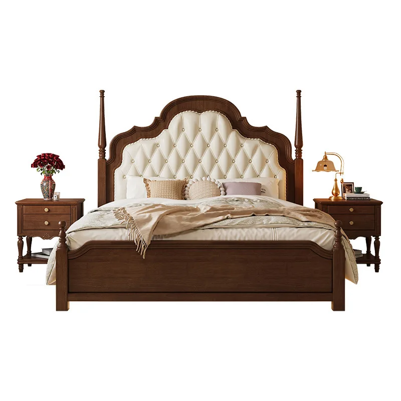 

American retro solid wood bed master bedroom bed 1.5 meters 1.8 French light luxury soft bag wedding bed European furniture