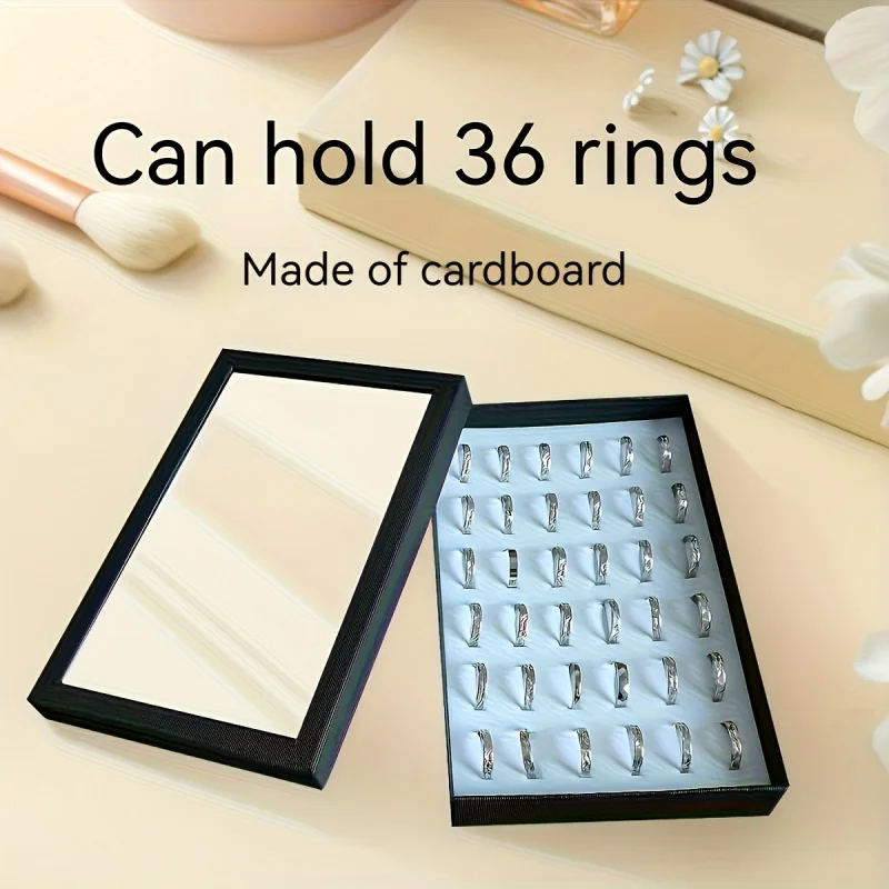 New 36 Slot Rings Display Box Stand Metal Earrings Storage Box Storage Box with Transparent Cover Jewelry Display Cabinet