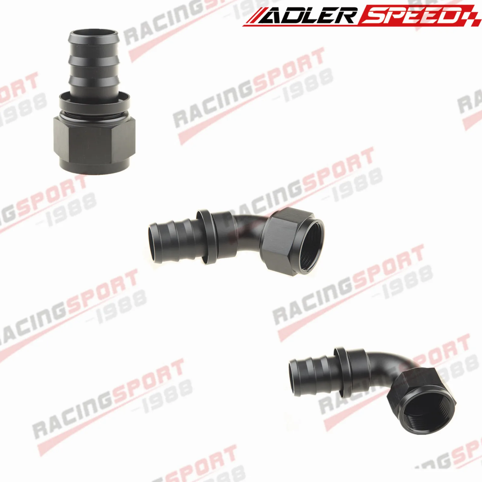 ADLERSPEED 0/45/90 Degree AN16 Straight Female Swivel to Push Lock Barb Hose End Fitting Oil Fuel Hose End Adaptor Kit Black