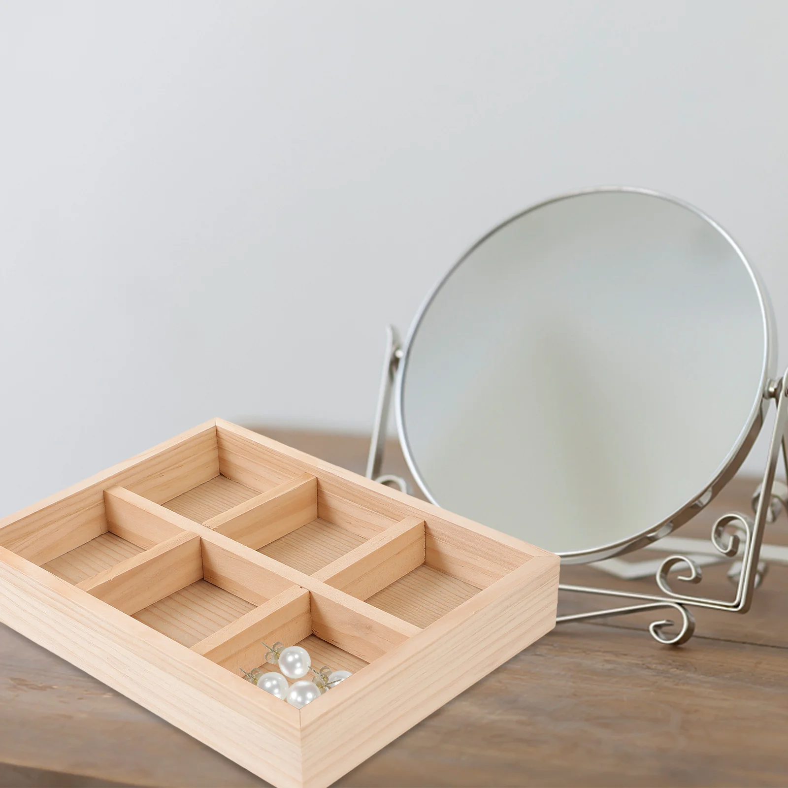 

Pine Wood Jewelry Tray Multi-Grid Storage For Rings Trinkets Display Wooden Organizer Decorative Plate Household Jewelry