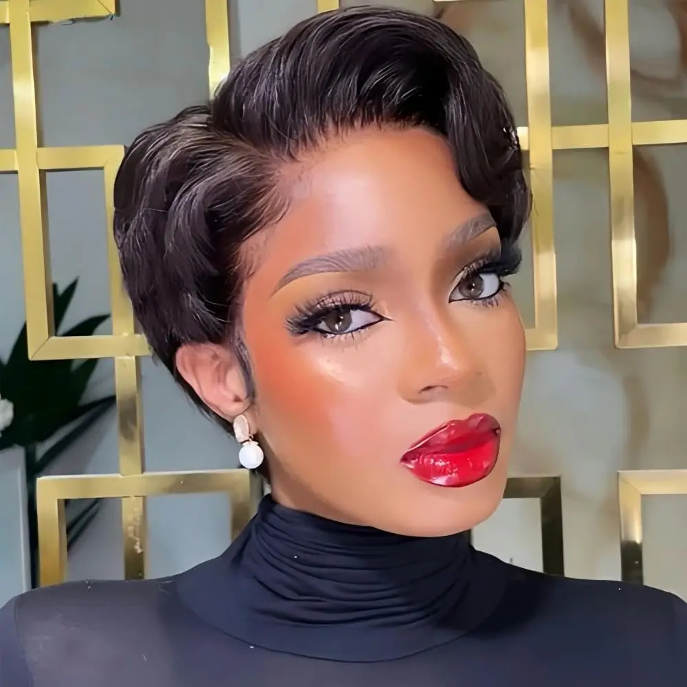 

T Part Human Hair Wig Short Straight Pixie Cut Wigs Human Hair For Women 13x4x1 T Part Lace Wig Brazilian Remy Hair Side Part