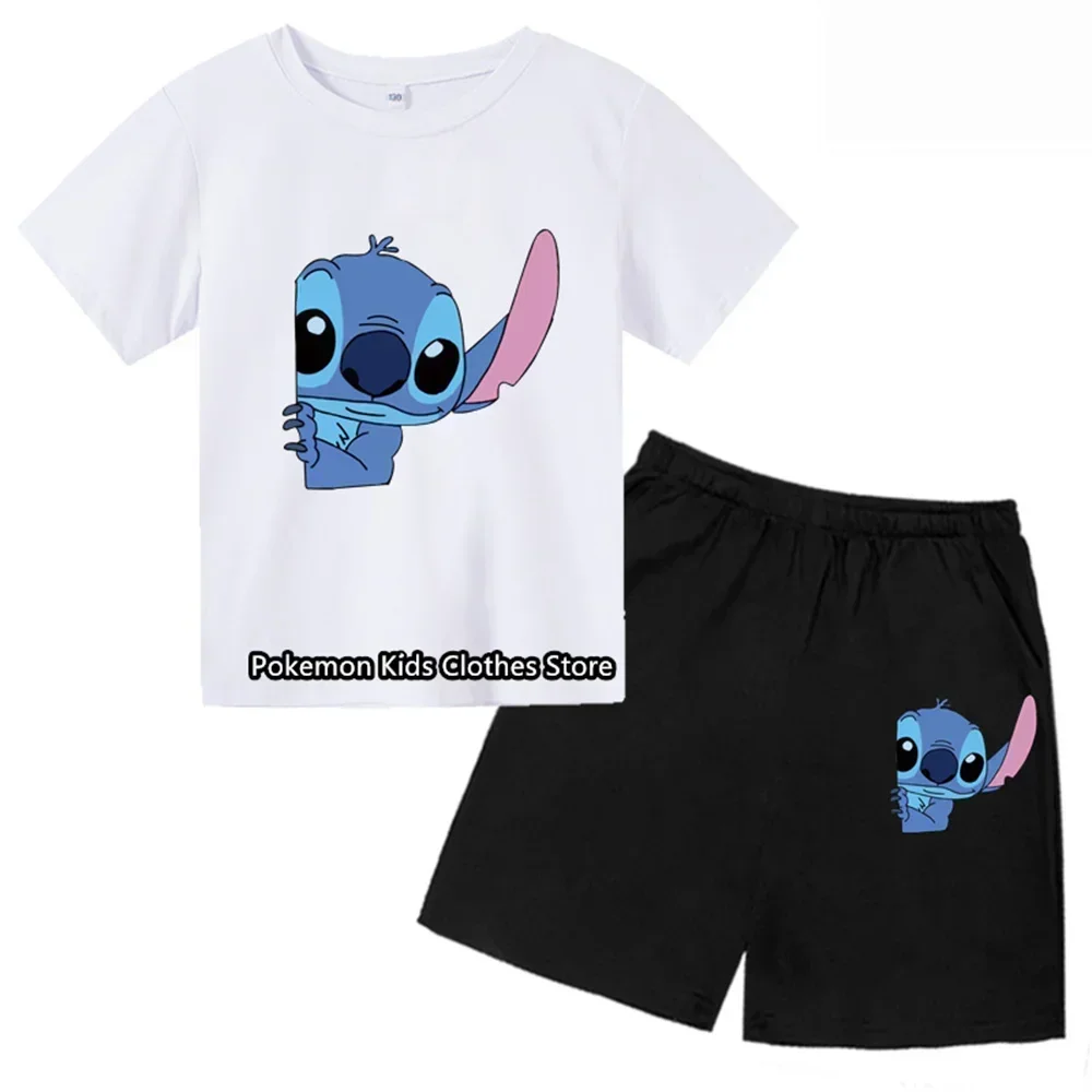 Summer Fashion Cute Stitch Children\'s Baby Two-piece T-shirt Set Boy Round Neck Casual Short Sleeve Girl Short Sleeve Shorts