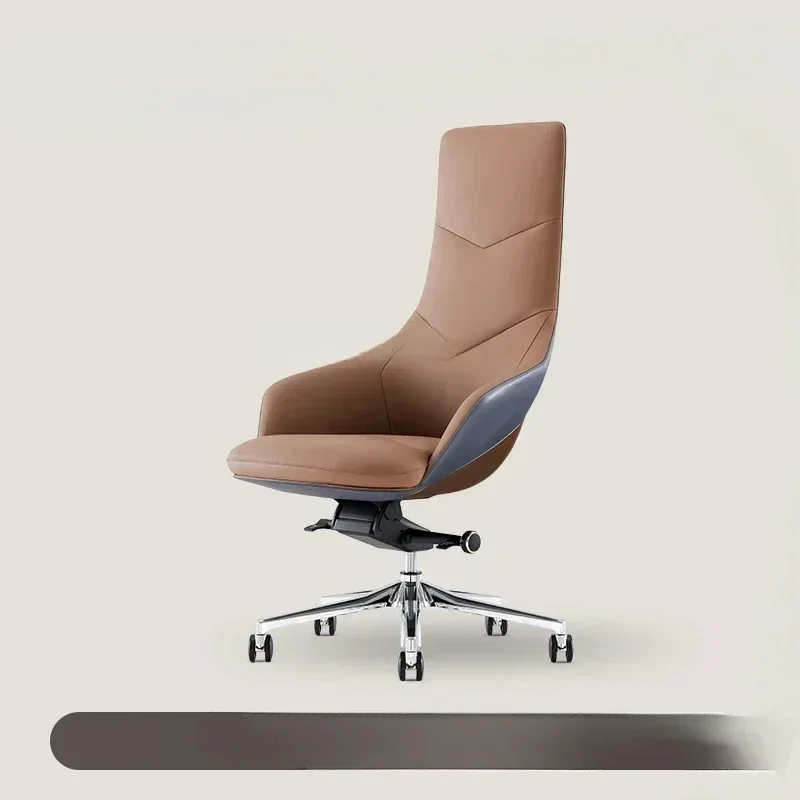 Y Light luxury simple leather boss office chair comfortable cowhide big class president swivel chair study computer chair