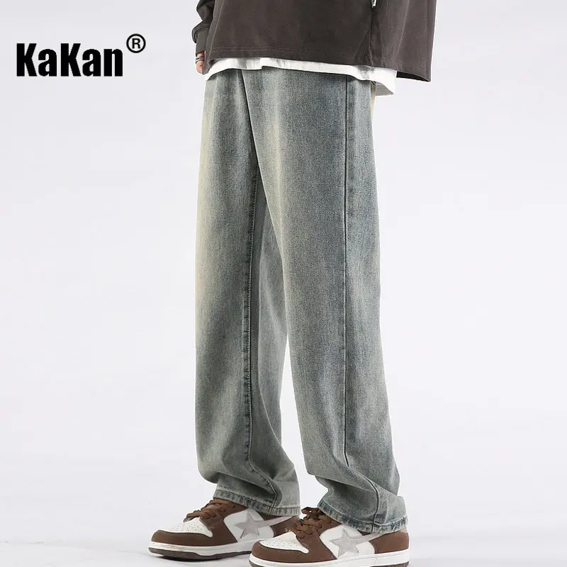 Kakan - European and American Spring and Summer New Blue Jeans for Men, Vintage Straight Leg Wide Leg Long Jeans K024-LQS915