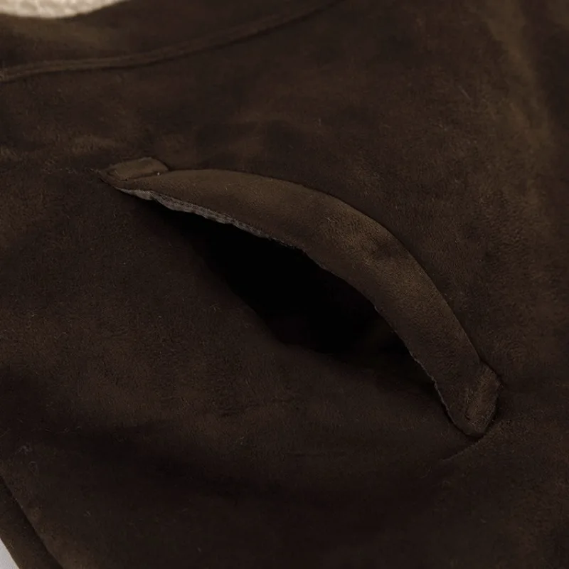 เสื้อโค้ทขนเฟอร์เทียมสีน้ำตาลแบบมีปกเย็บต่อผ้า ซิปหลวม ใส่สบาย อุ่นหนา แฟชั่นลำลองสำหรับผู้หญิง เสื้อแจ็คเก็ตขนแกะเทียมฟูฟ่อง