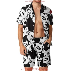 Conjunto de camisa hawaiana de Mickey Mouse para hombres y mujeres, camisa Vintage con botones, pantalones cortos de tablero, conjunto informal de verano, conjunto de camisa hawaiana de Disney