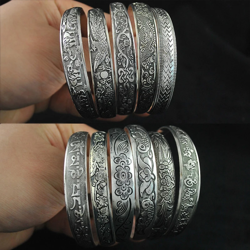 Retro Opening  Bracelet Jewelry Vintage Tibetan Silver Totem Carved Bangle Cuff