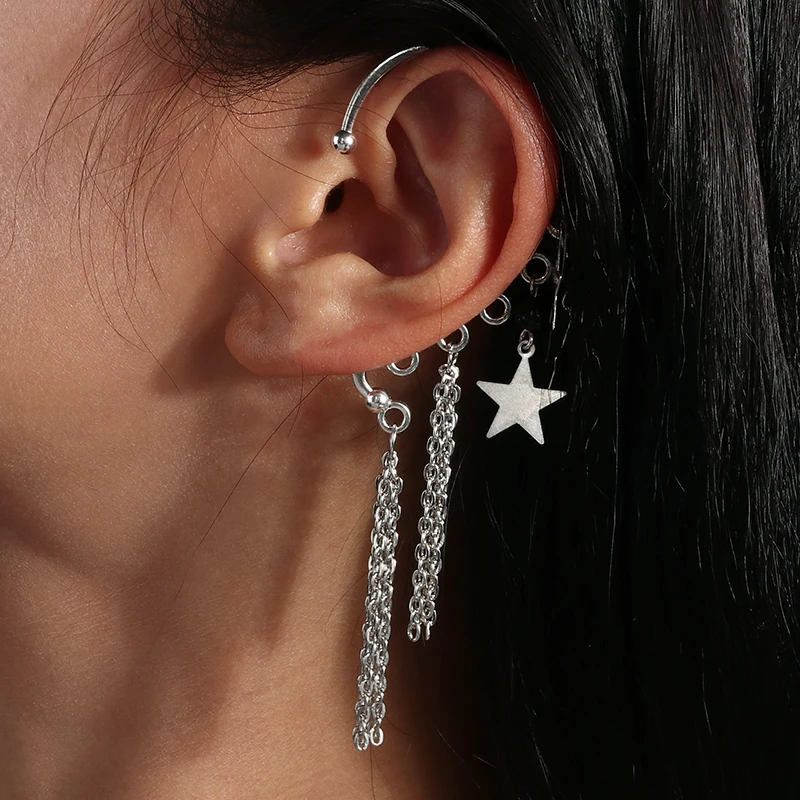 Aihua 1pc Punk schwarz Kreuz Quaste Ohrringe Frauen Clip Ohr stecker Christian Gothic Hip Hop Schmuck Metall kette Ohrring Ohrring – Detail 26